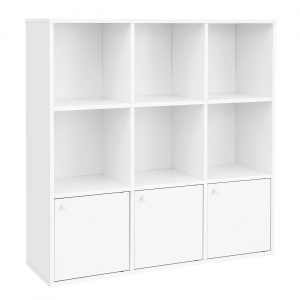 Estantería blanca de madera con 6 cubos y 3 cajones, biblioteca