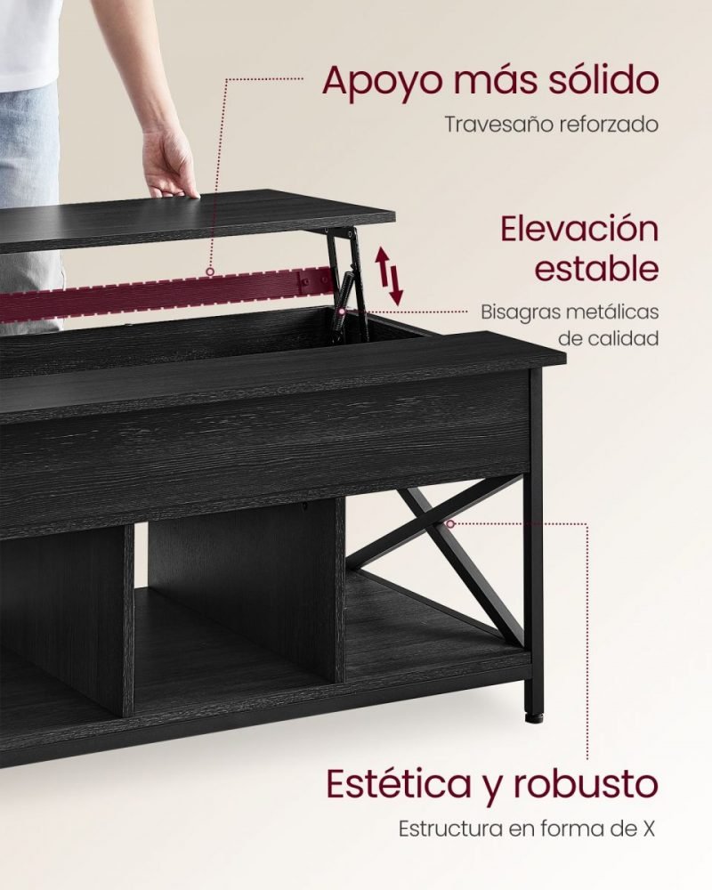 Mesa centro con tablero elevable, almacenamiento, gris carbón - Imagen 5
