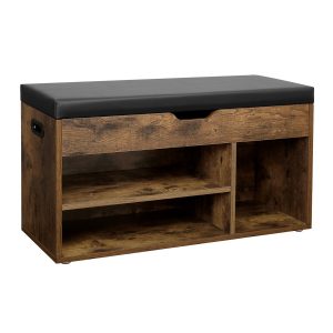 Zapatero con asiento, 2 estantes, carga 150 kg, marrón rústico