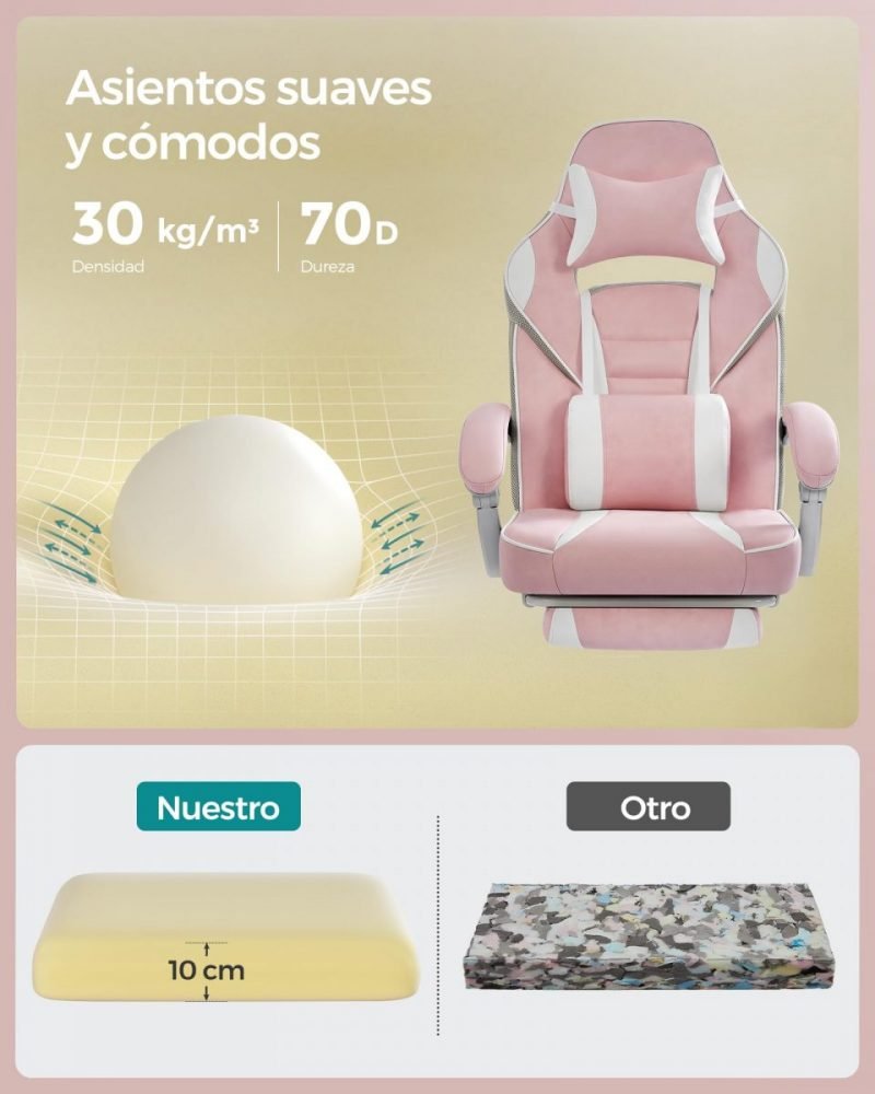Silla oficina ergonómica, reposapiés extensible, rosa jalea - Imagen 4