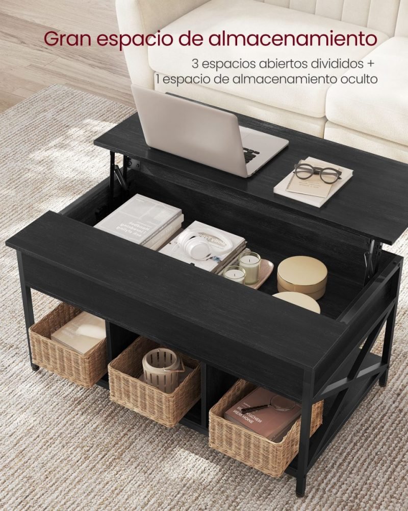 Mesa centro con tablero elevable, almacenamiento, gris carbón - Imagen 3
