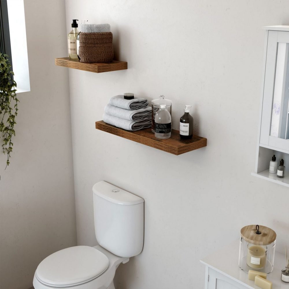 Estante flotante de pared de 80 cm en marrón rústico - Imagen 7