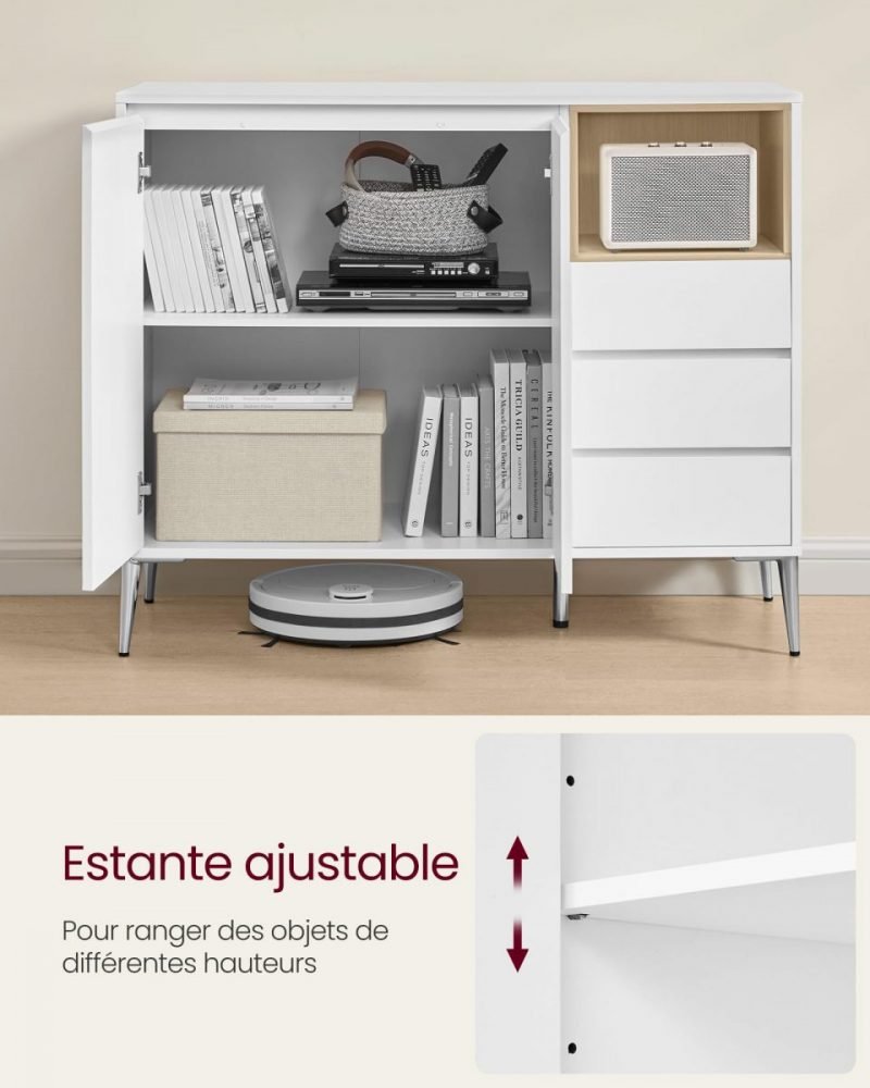 Aparador moderno de almacenaje con puertas, blanco nube - Imagen 4