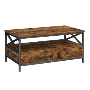 Mesa de centro con 2 cajones y estante abierto, nogal y negro