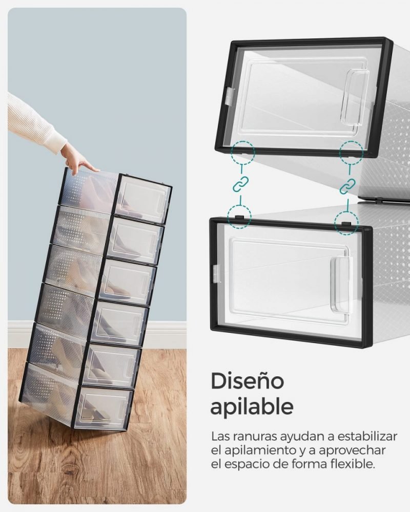 Pack de 18 cajas de zapatos plegables y apilables, negro - Imagen 5