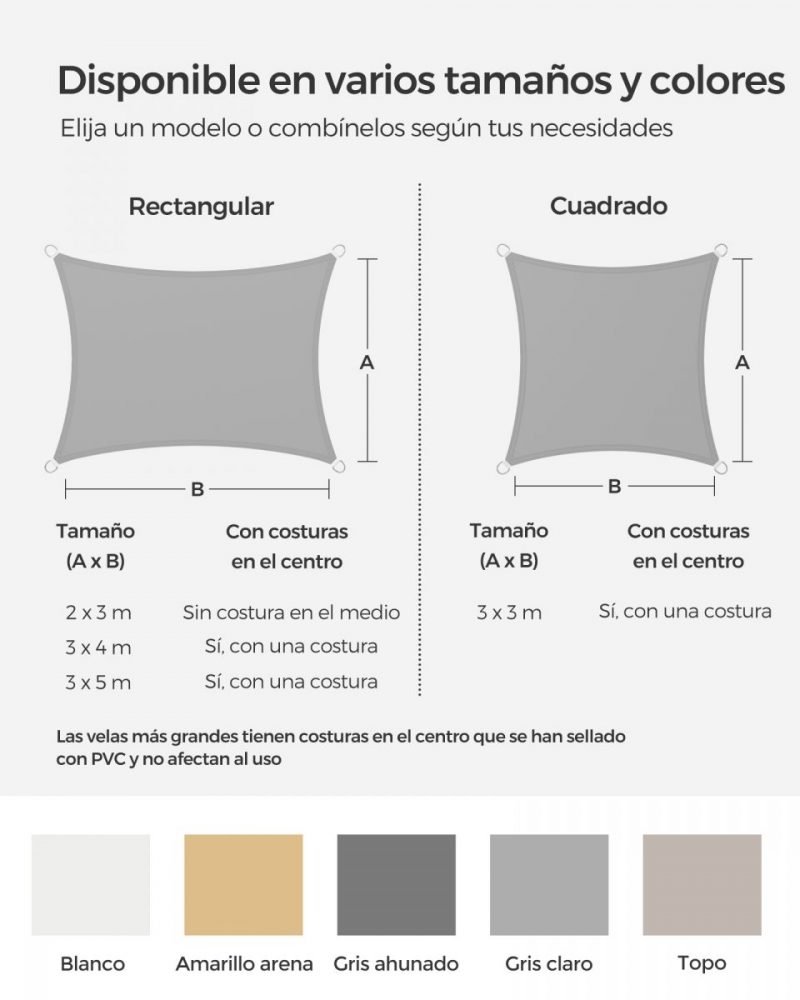 Vela sombra cuadrada 3x3m impermeable, terraza, jardín, gris claro - Imagen 7