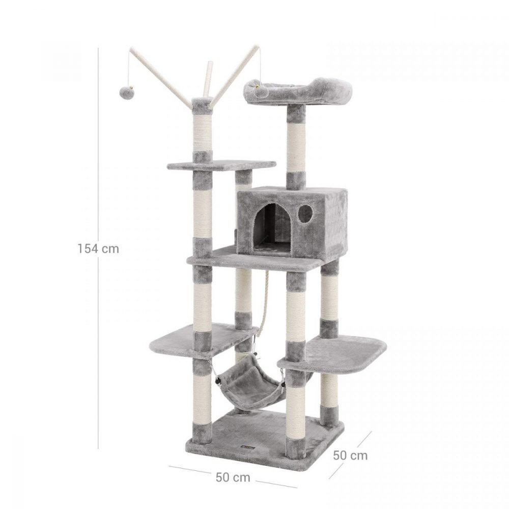 Árbol para gatos rascador, nidos, hamaca, plataformas, 154 cm, gris claro - Imagen 3