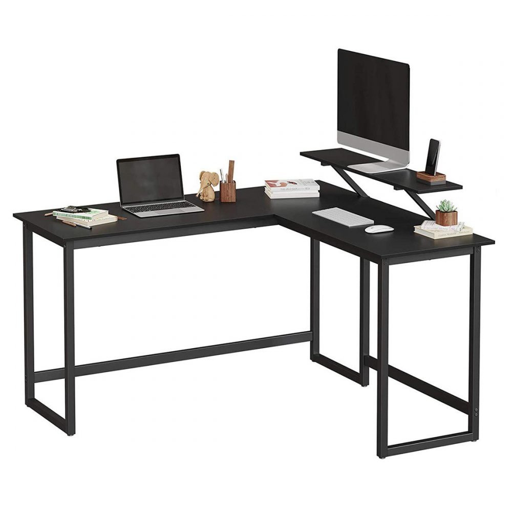Escritorio en l con soporte monitor, negro