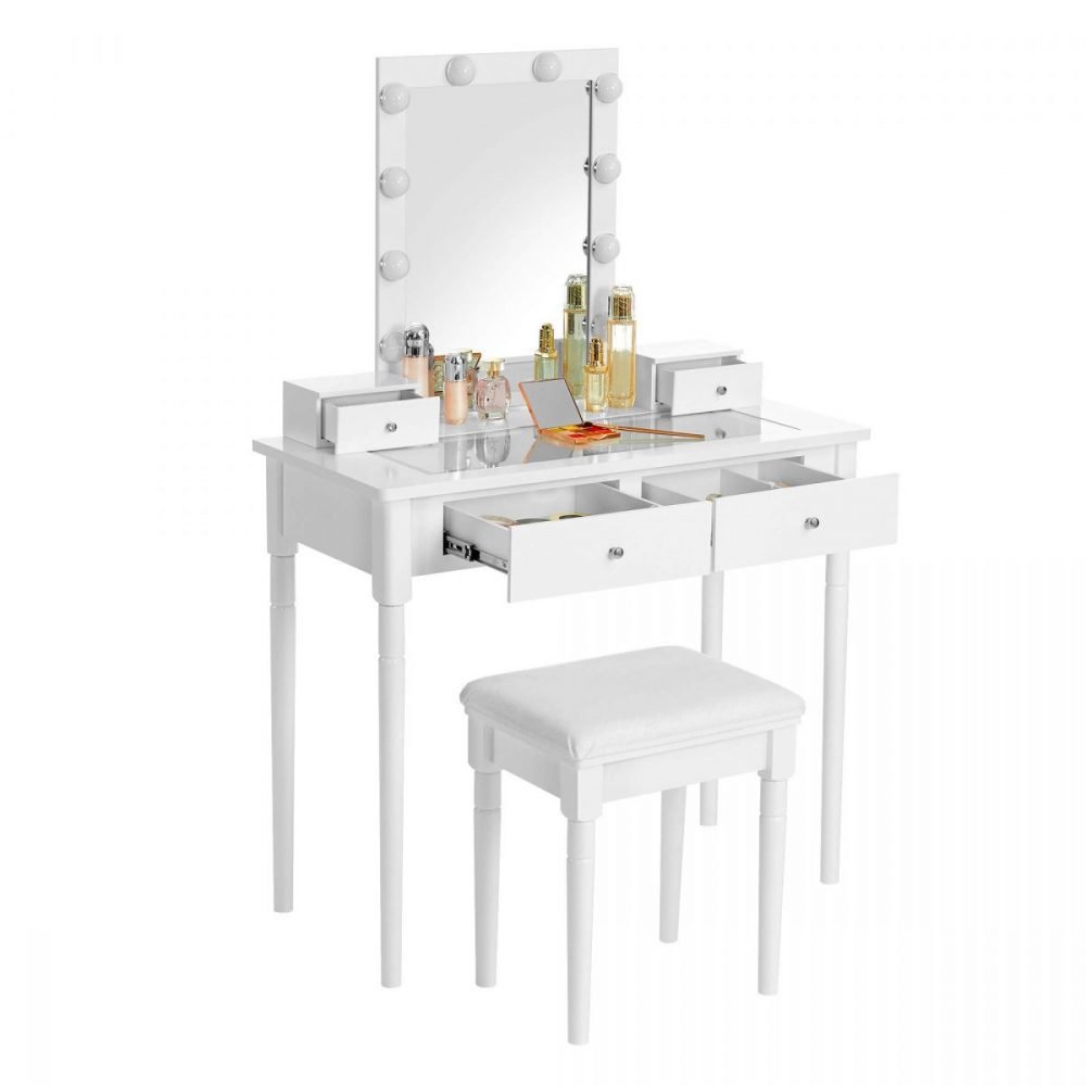 Tocador blanco con luces led y taburete, diseño compacto - Imagen 3