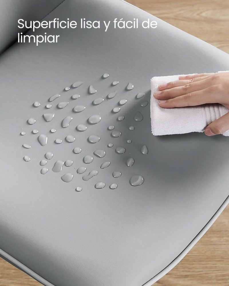 Juego 2 sillas comedor tapizado, respaldo curvo, patas acero, gris paloma - Imagen 7