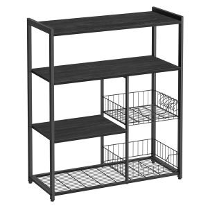 Estantería de cocina, cestas de malla, soporte microondas, gris carbón
