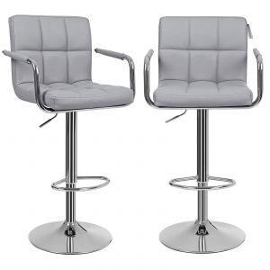 Taburetes bar ajustables, cuero sintético, gris
