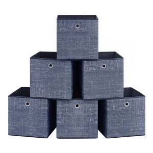 Set de 6 cajas de almacenaje plegables de tela, cubos 30x30x30 cm, azul nublado