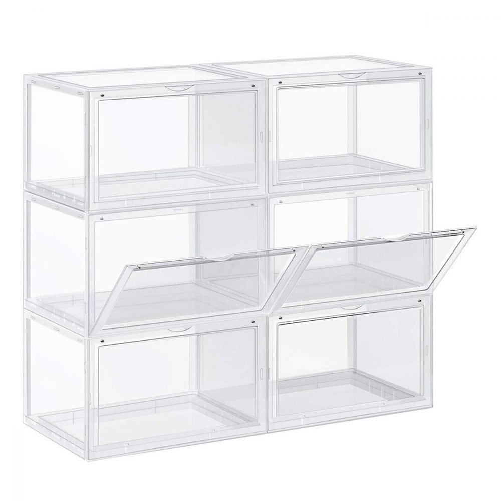 Pack 6 cajas apilables zapatos talla 45, transparente