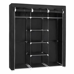 Armario ropa de tela, 3 secciones, 150x45x175 cm, negro