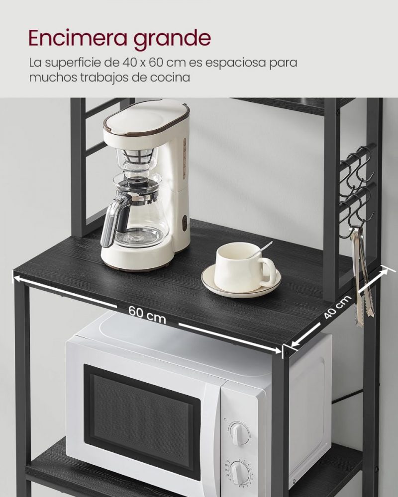 Estantería de cocina alta con espacio para microondas, gris carbón y negro tinta - Imagen 7