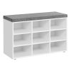 Banco zapatero asiento acolchado, 9 compartimientos, blanco
