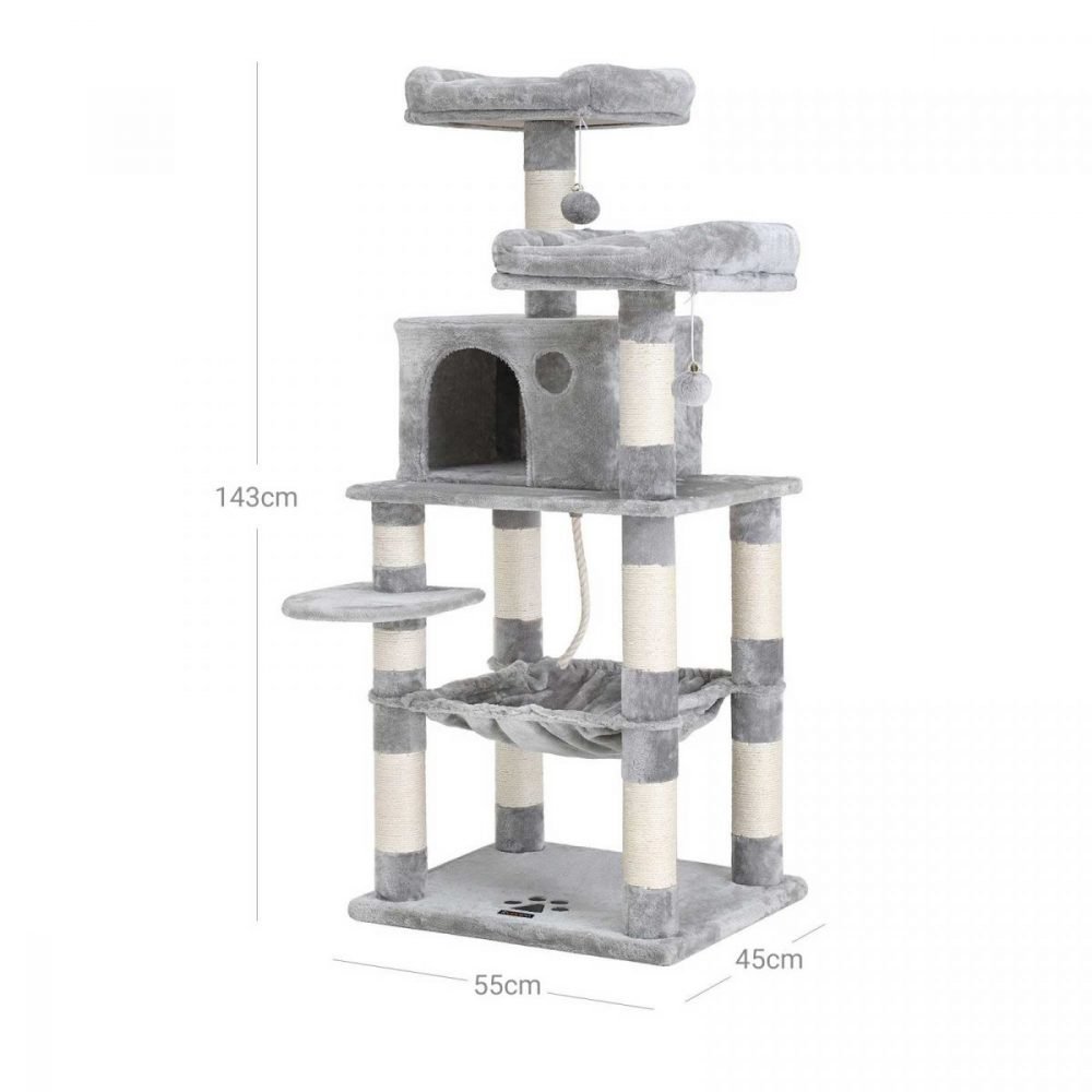 Árbol para gatos de varios niveles, torre de 143 cm, gris claro - Imagen 6