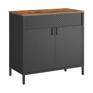 Aparador metal doble puerta magnética, estante ajustable, negro