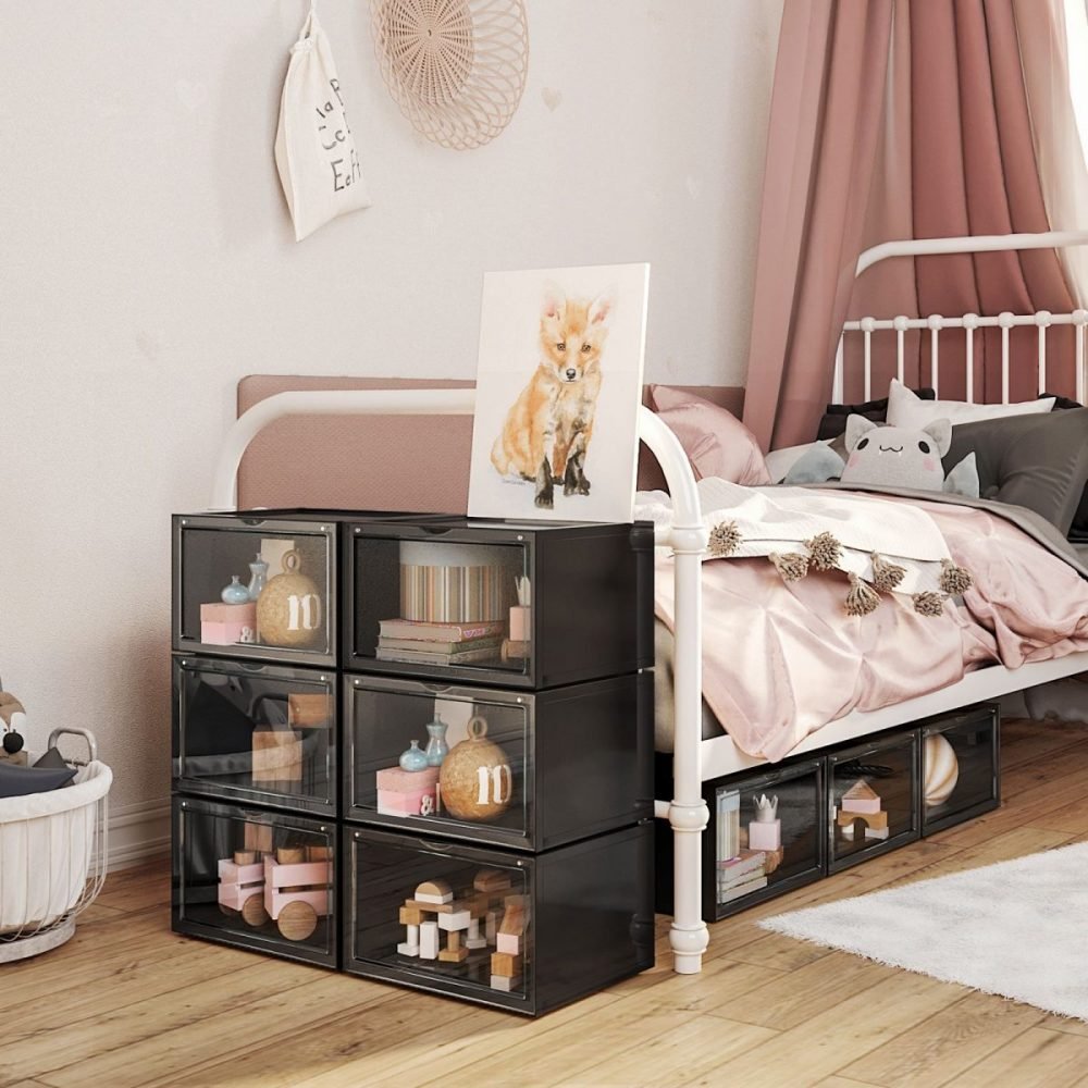 Pack 6 cajas apilables zapatos talla 45, negro - Imagen 4
