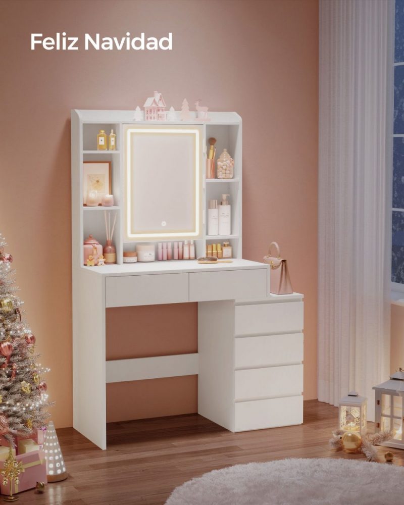 Tocador moderno con luces led ajustables, blanco - Imagen 4