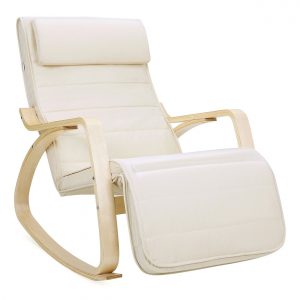 Mecedora acolchada ajustable con reposapiés, beige