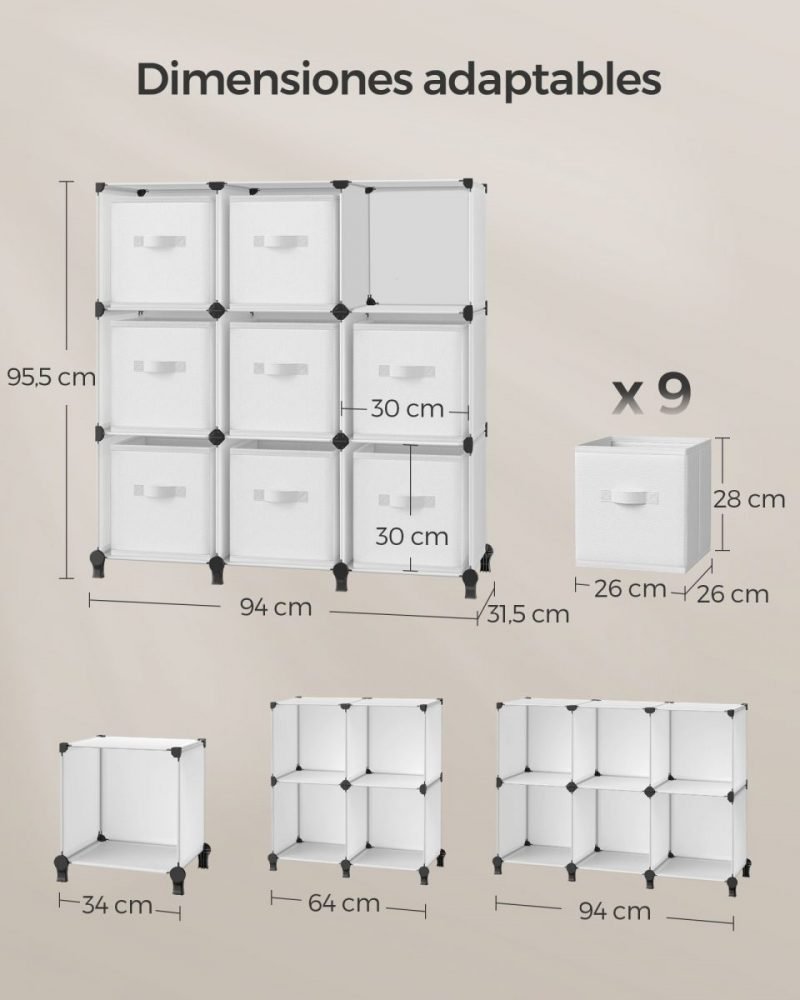 Estantería modular de 9 compartimentos en blanco nube - Imagen 2
