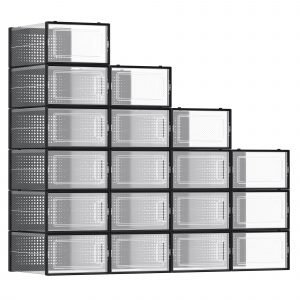 Pack de 18 cajas de zapatos plegables y apilables, negro