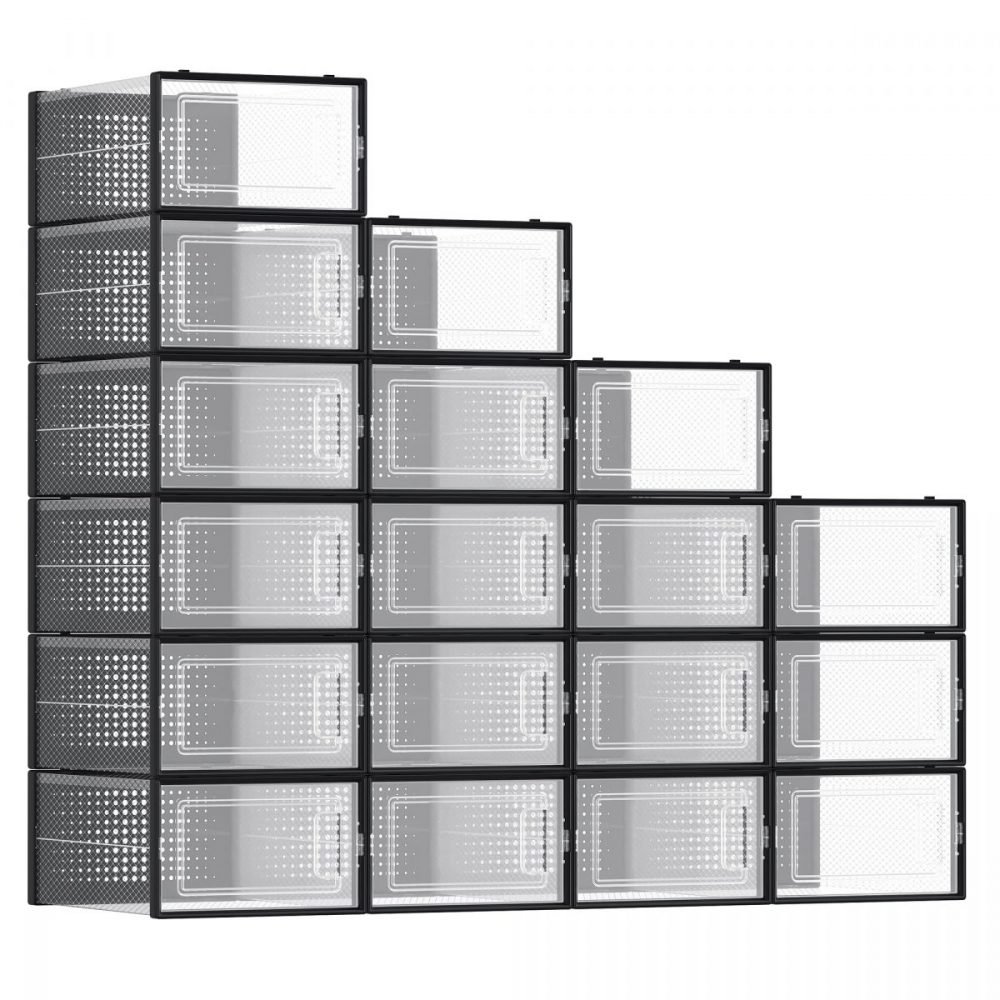 Pack de 18 cajas de zapatos plegables y apilables, negro