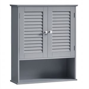 Armario colgante baño, puertas persiana, estante ajustable, gris ahumado