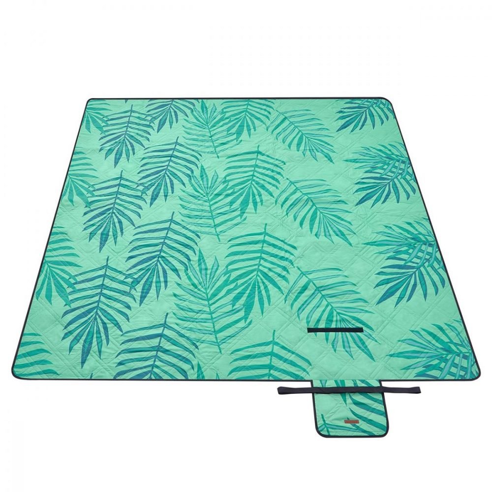 Manta picnic impermeable 200x200 cm, lavable, diseño helechos y verde