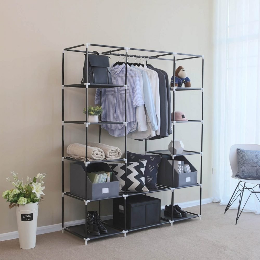 Armario plegable de tela 175x150x45 cm, organizador portátil, negro - Imagen 4