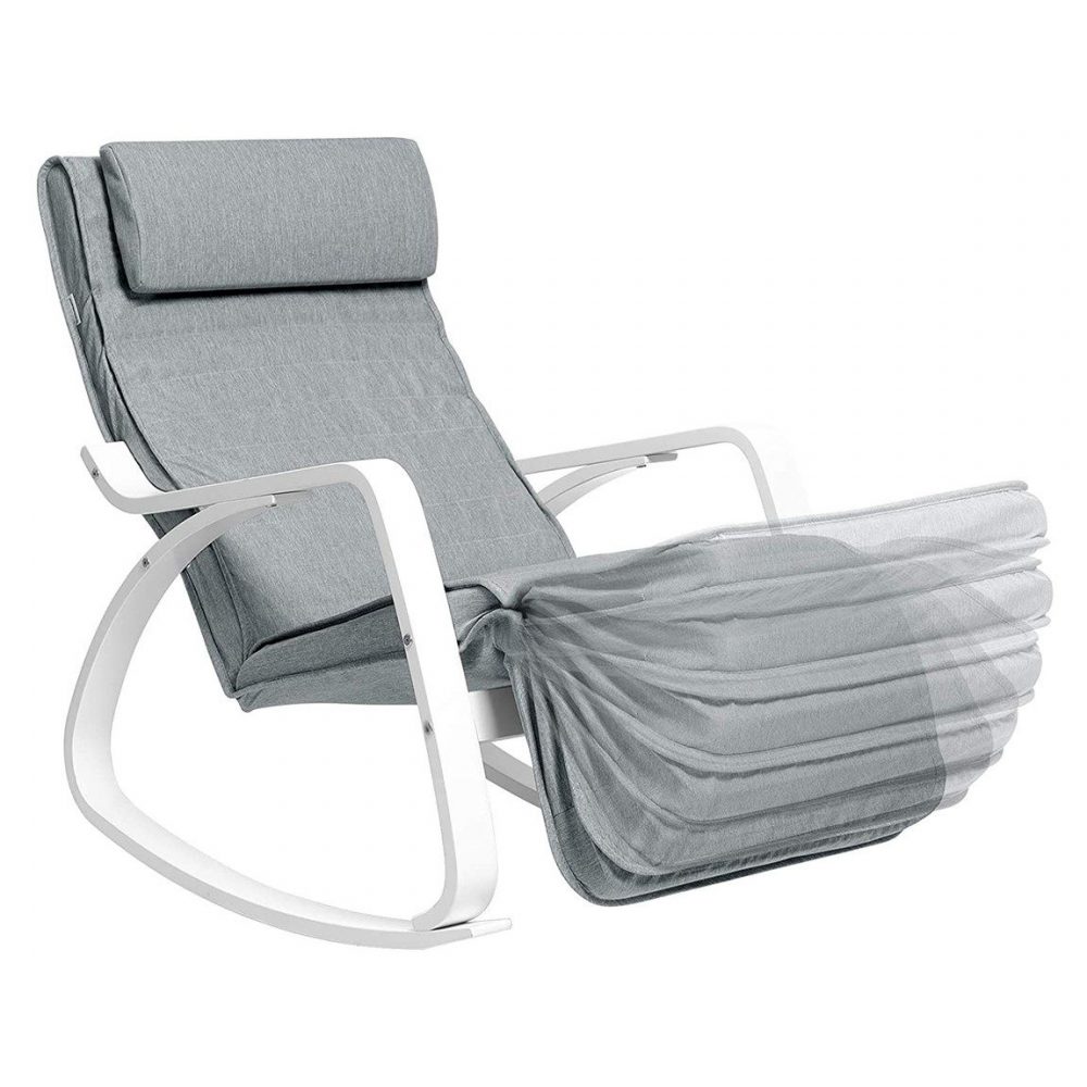 Sillón mecedora relax con reposapiernas ajustable, gris claro - Imagen 4