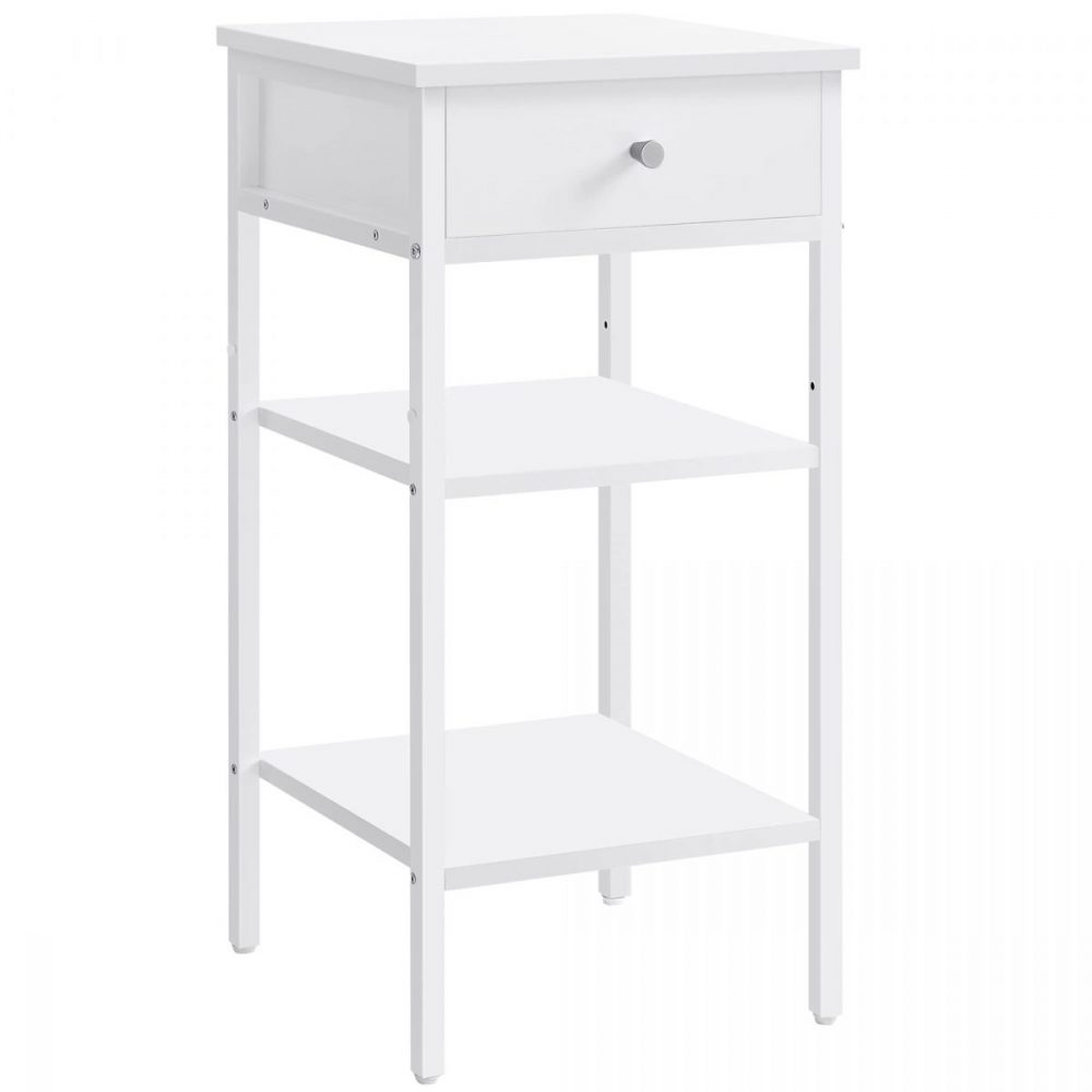Mesita de noche con cajón y 2 estantes, blanco
