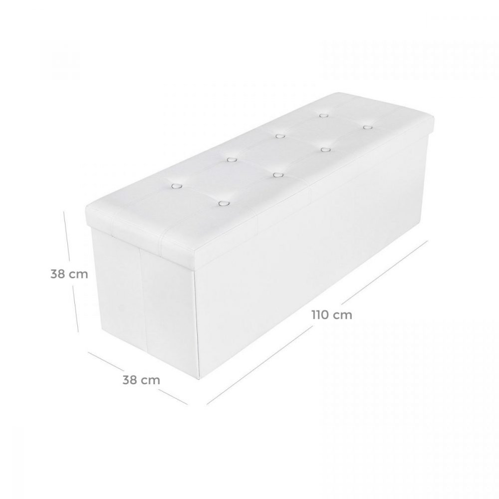 Taburete baúl plegable en blanco, soporta hasta 300 kg - Imagen 2