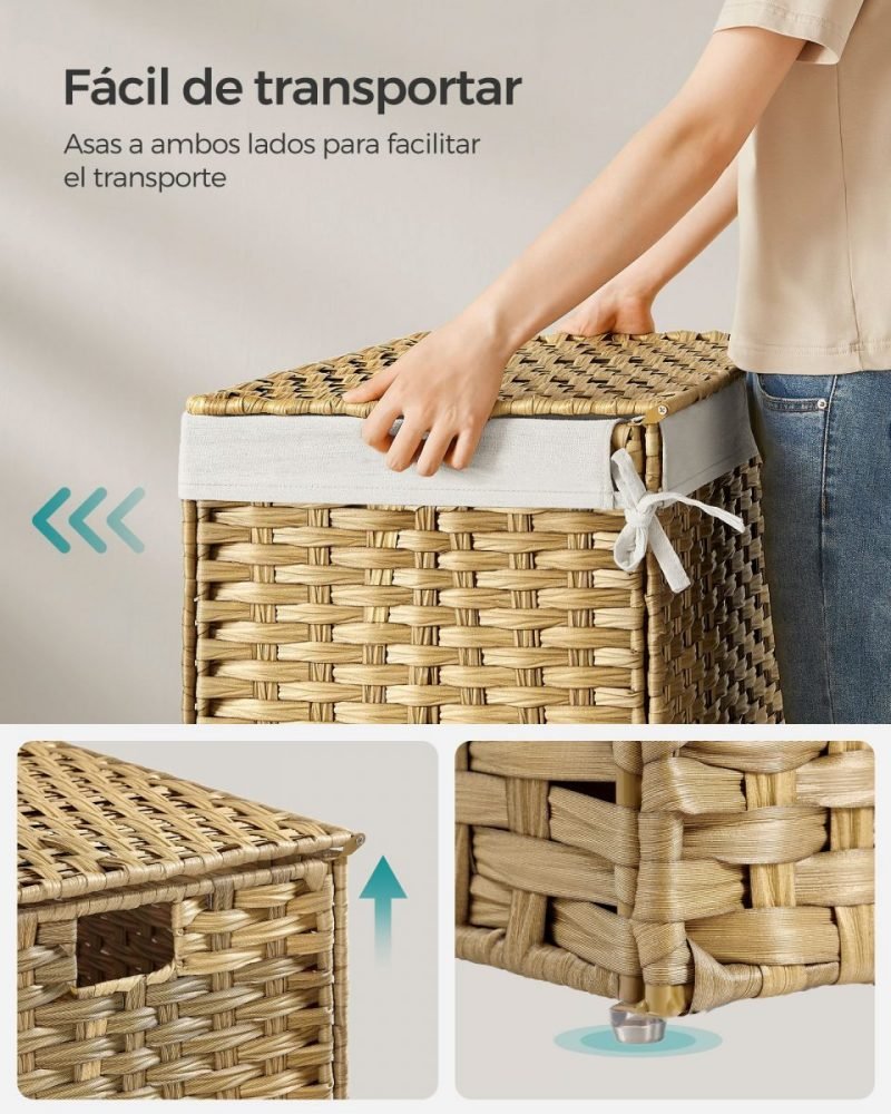 Baúl de almacenamiento de ratán 105 l, caja versátil, natural - Imagen 6