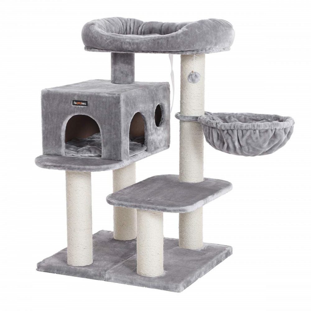 Rascador para gatos con plataforma y tumbona, gris - Imagen 2
