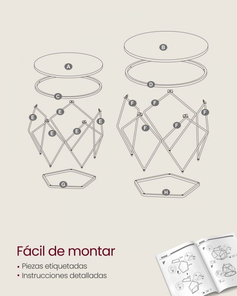 Set de 2 mesas auxiliares modernas con tablero extraíble, gris - Imagen 8