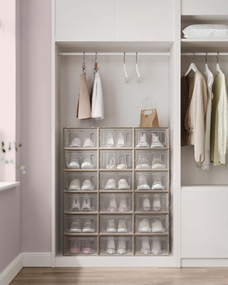 Pack de 18 cajas de zapatos plegables y apilables, beige - Imagen 2