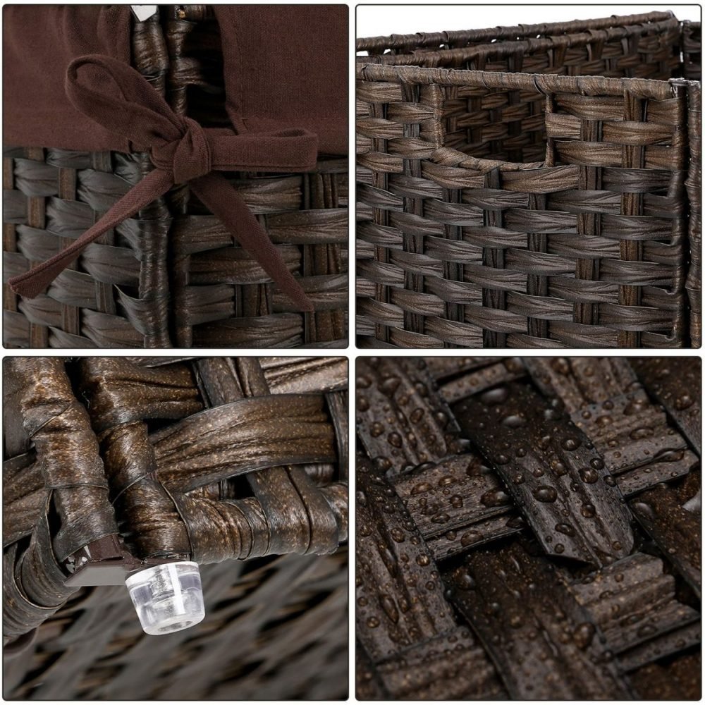 Cesto de ropa sucia tejido a mano 90l, ratán sintético, marrón - Imagen 5
