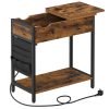Mesa auxiliar con enchufes y usb, estilo vintage, salón, marrón rústico y negro