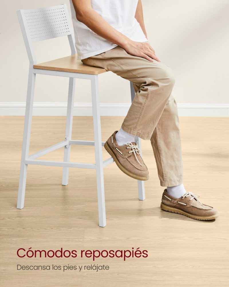 Juego 2 taburetes bar altos, cocina, comedor, blanco - Imagen 4