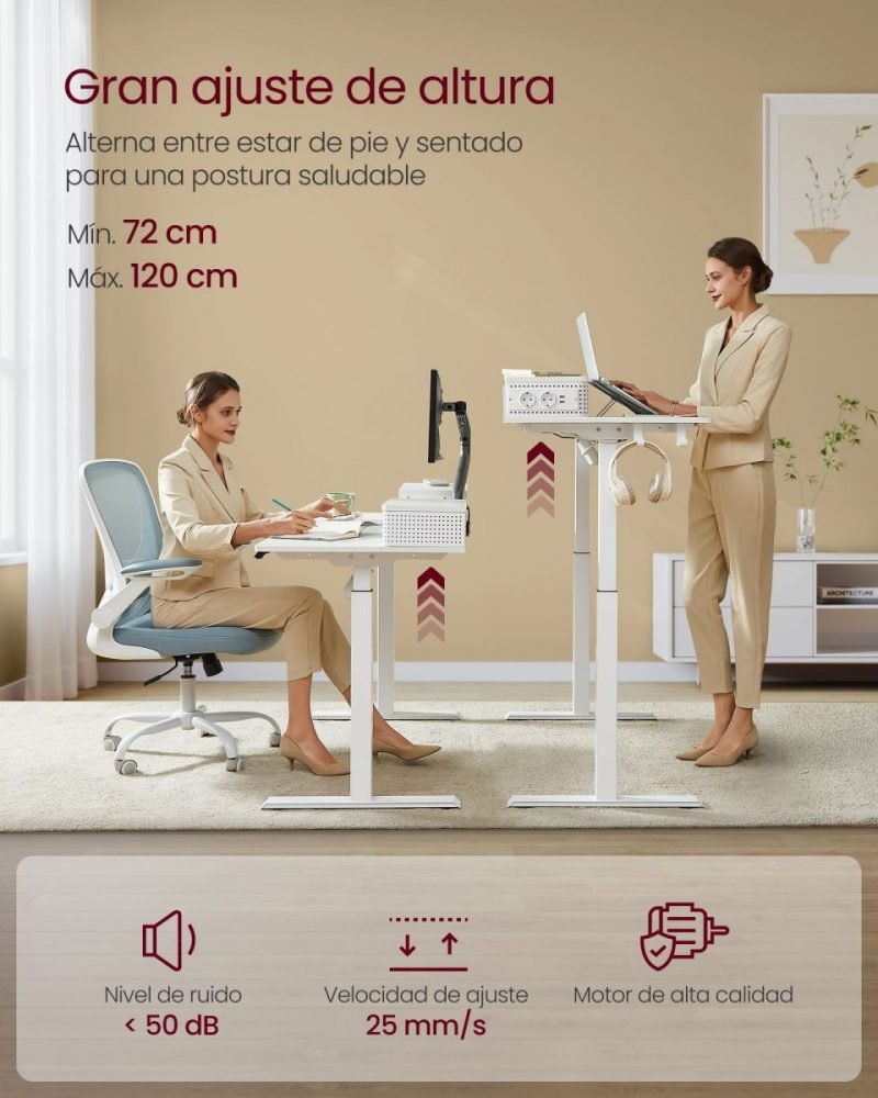 Escritorio eléctrico regulable 60x140 cm, memoria, blanco nube - Imagen 3