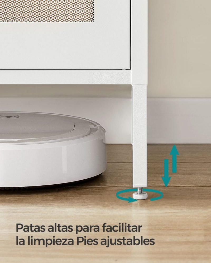 Aparador de metal con puertas de malla, blanco, 3 niveles - Imagen 6