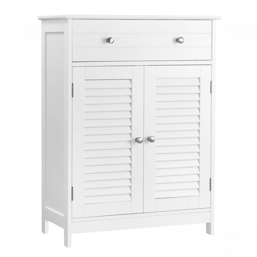 Armario de baño blanco estilo escandinavo con 2 puertas y cajón