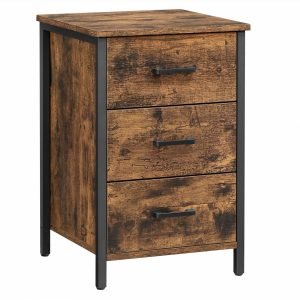 Mesita de noche con 3 cajones, mueble auxiliar marrón vintage