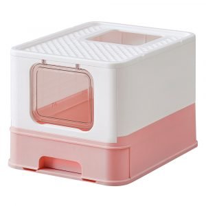 Arenero para gatos grandes con bandeja extraíble, blanco y rosa pastel