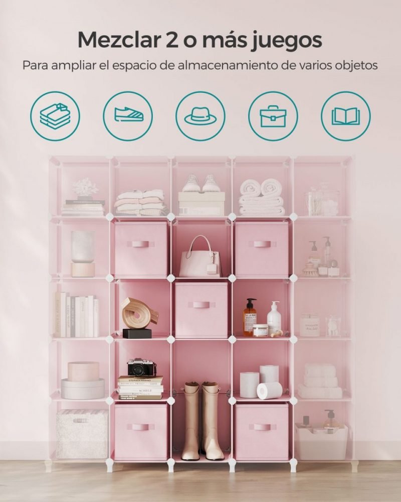 Estantería modular 6 compartimentos, rosa - Imagen 4