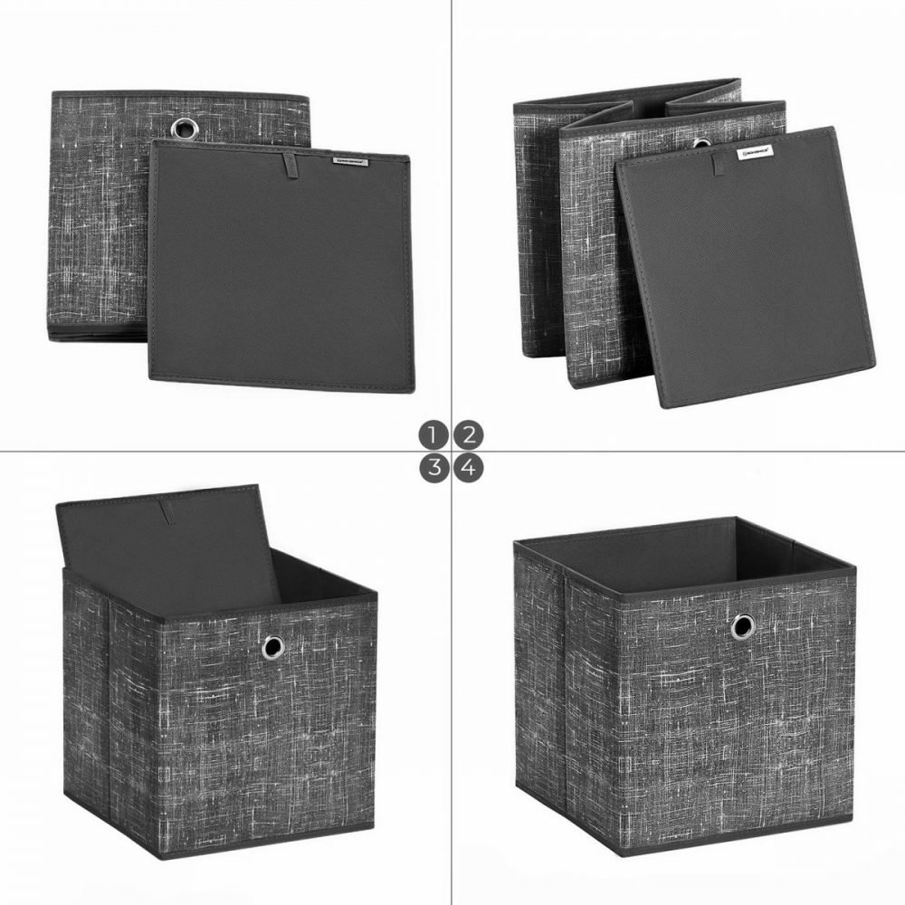 Set de 6 cajas de almacenaje plegables de tela, cubos 30x30x30 cm, negro jaspeado - Imagen 7