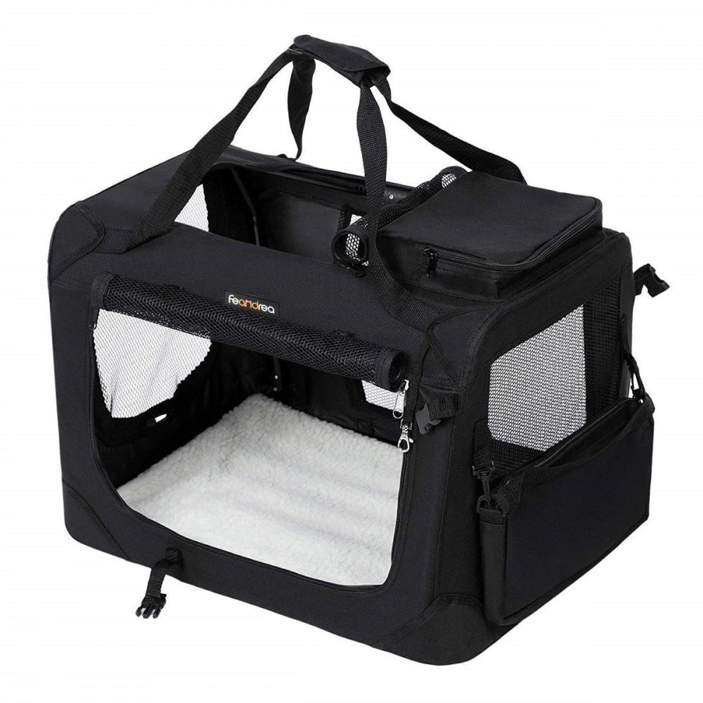 Transportín plegable perros medianos, 60x40x40 cm, negro